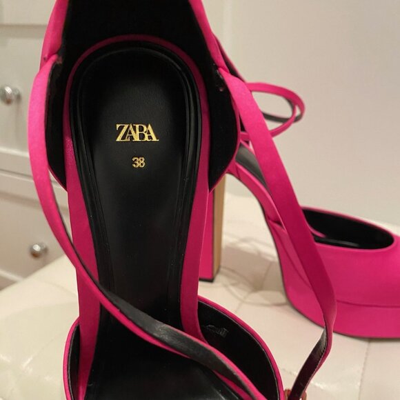 Zara Barbie pink satin platform heels. Size 38. - Picture 8 of 8